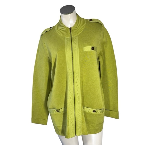 Jones New York Signature Woman Lime Green Front Zipper Cardigan Sweater Size 1X - Picture 2 of 16